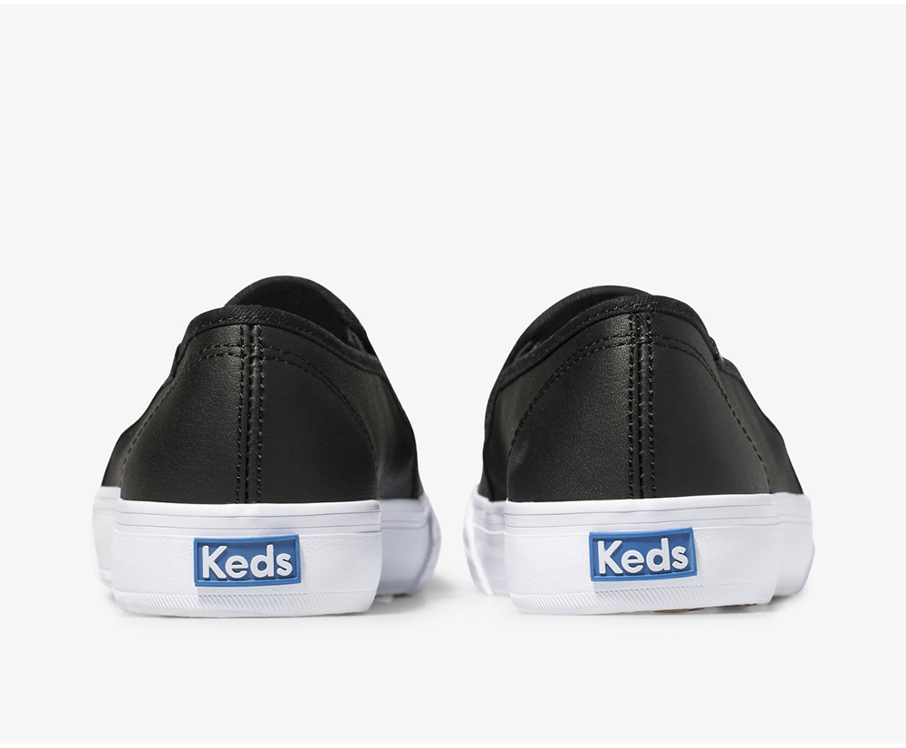 Slip Ons Keds Mujer Negras - Double Decker Cuero - 394-LTBEAR